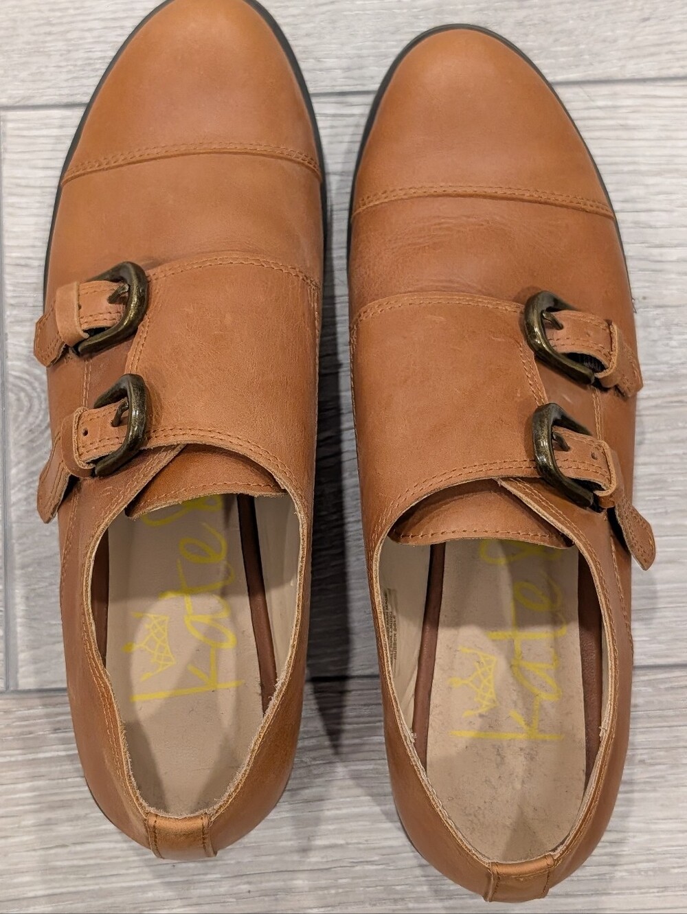 Leather Double Monk Strap Shoes - Tan